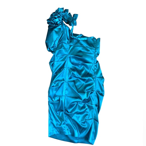 XScape One Shoulder Ruched Cocktail Bodycon Dress Turquoise - Picture 8 of 8